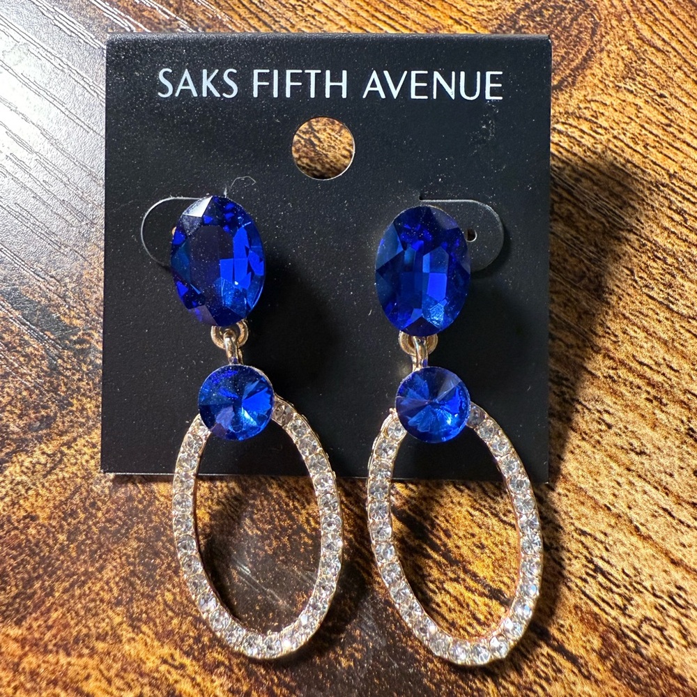 Saks Fifth Avenue Royal Blue and Gold Crystal Earrings